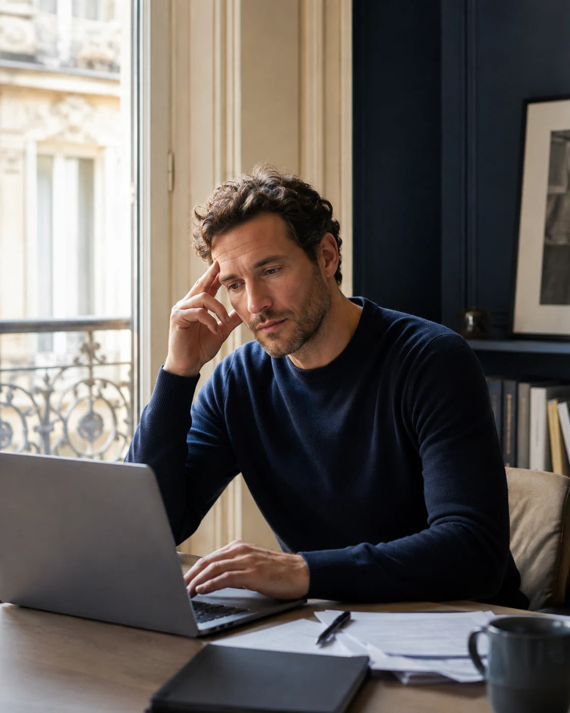 Homme devant son ordinateur ressentant une baisse de concentration
